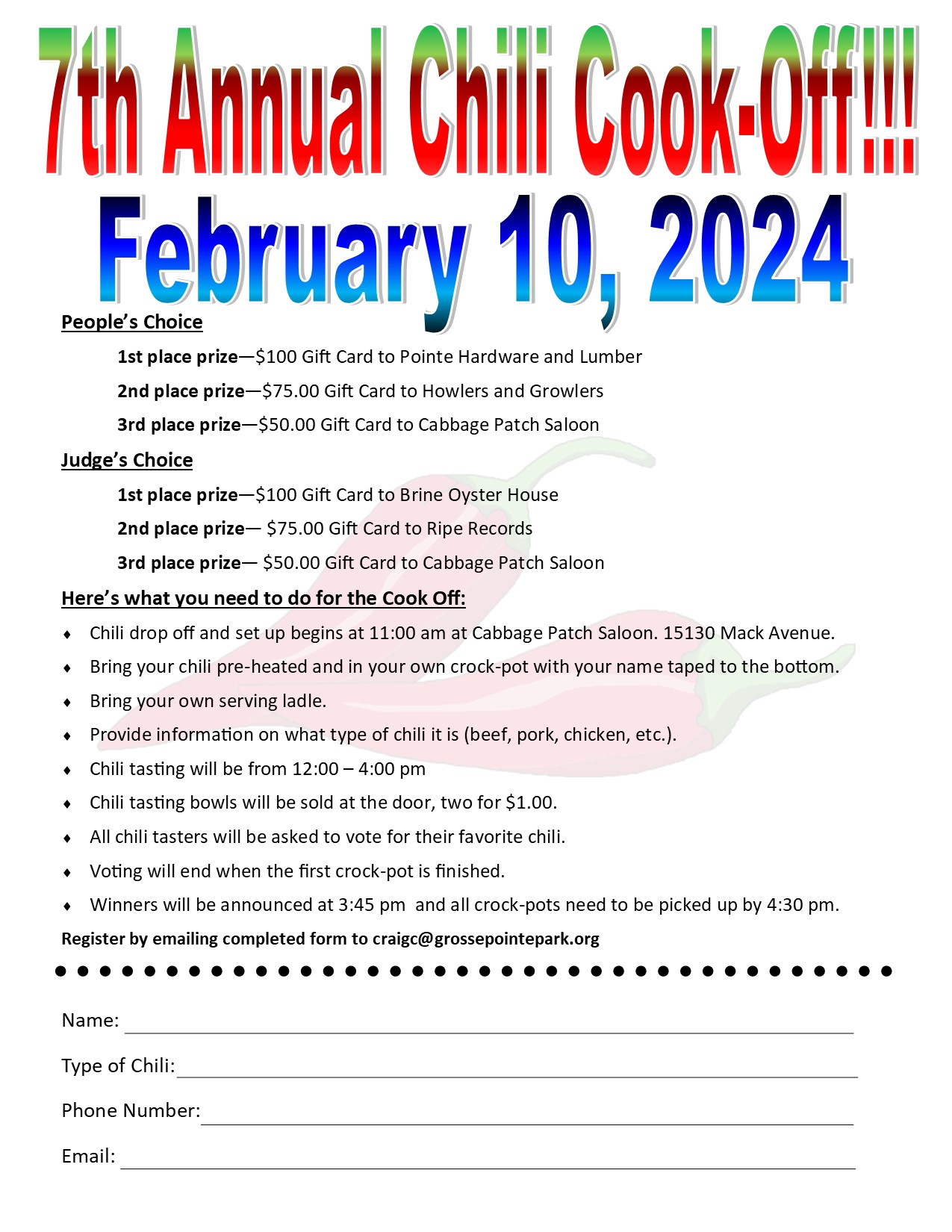 7th Annual Chili Cook Off Flyer 2024